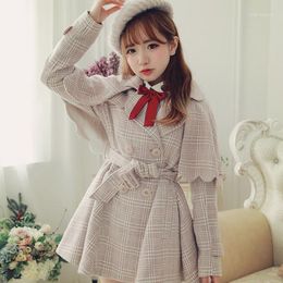 Women's Jackets Princess Sweet Lolita Coat BoBON21 Original Design Winter Student Cloak Shawl Vintage British Grid Woolen Trench C1272