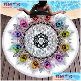 Towel Gridilango Mandala Feather Microfiber Round Beach Towels With Tassel For Boho Adts Kids Bath Yoga Mat Drop Delivery Home Garde Dhozy