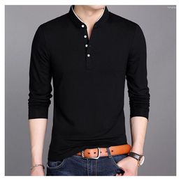 Men's T Shirts Mens Black Long Sleeve Stand Collar Button T-shirt Spring Korean Slim Fit Tshirt Boys Tee Tops Plus Size Shirt Top 3xl 4xl