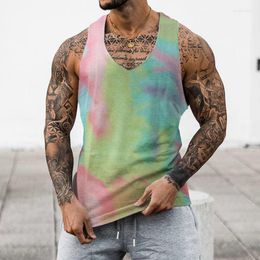 Men's Tank Tops Fashion Gradient V-Neck Sleeveless Top Sexy Hollow Out Fitness Muscle Sports Vest Shirt Summer Casual Breathable Sweatshirt