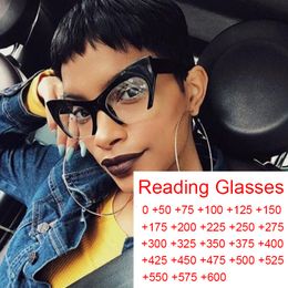 Reading Glasses Vintage Black Cat Eye Reading Glasses Women Men Half Frame Eyeglasses Anti Blue Light Rays Farsightedness Transparent Glasses 230516