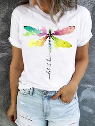 Women's T Shirts Summer Women Short Sleeve O-neck Oversized Shirt For White Fashion Ladies T-shirt 3d Dragonfly Print Top Casual Clothes