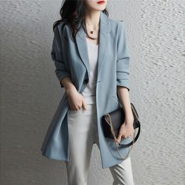 Women's Suits Chic Blazer Trench Coat Women Spring Summer Suit Jackets 2023 Loose Temperament Casual Mid-Length Female Pink Outwear