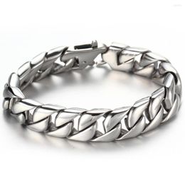Link Bracelets 15mm Wide Design Silver Color Polished Chain Stainless Steel Miami Cuban Curb Mens Male Bracelet Jewelry 7-11inch