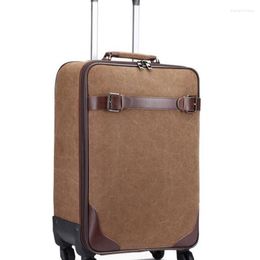 Suitcases Men Canvas Travel Rolling Luggage Bag On Wheels Carry Suitcase 24 Inch Spinner Wheeled Trolley Bags For