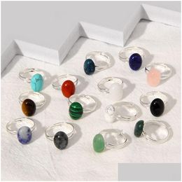 Band Rings Boho Natural Stone Ring Sier Color Agates For Women Reiki Healing Crystal Handmade Trendy Jewelry Party Gift Drop Dhgarden Dhhzj