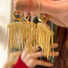 Stud Earrings FFLACELL Gold Colour Horizontal Tassel Large For Women Girls Exaggerated Handmade Unique Chic Design Personality Jewellery