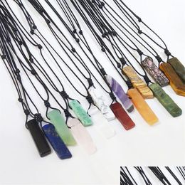 Pendant Necklaces Black Rope Woven Irregar Agates Strip Stone Healing Crystal Quartz Pillar Necklace Jewellery Women Men Drop Dhgarden Dh6N1