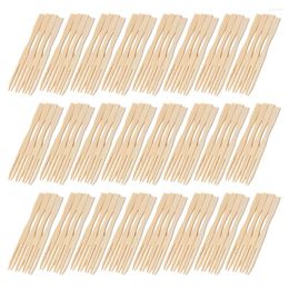 Dinnerware Sets 100 Pcs Two Tooth Fruit Picks Cake Decor Pastry Forks Appetizer Mini Skewers Bamboo Toothpick Sandwich