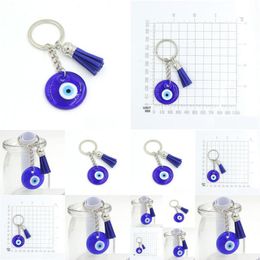 Key Rings Wholesale 30Mm Ceramics Blue Turkish Evil Eye Keychain Car Holder Keyring For Women Men Jewellery Gift Tassel Charm Drop Deli Otelj