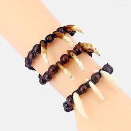 Charm Bracelets 1pcs Yak Bone Spike Wolf Tooth Wood Beads Wax Cord Chain Necklace Jewelry Bijoux Gift