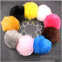 Key Rings Artificial Rabbit Fur Ball Plush Chain Christmas Gift Fuzzy Pom Car Bag Keyring Pendant Jewelry 1063 T2 Drop Delivery Otv0H