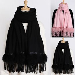 Scarves Hat Scarf Gloves Combo Head Tassels Solid Color Long Wrap For Women Fashion Faux