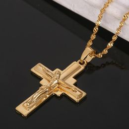 Pendant Necklaces Gold Color Jesus Cross Necklace Charm Christmas Chain Jewelry