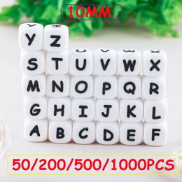 Baby Teethers Toys 10MM Silicone Letter Beads 50-1000Pcs Square Food Grade DIY Personalized Name Bracelet Necklace Pacifier Chain Accessories 230516