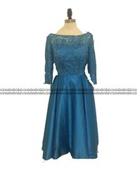2023 Vintage Teal Bridesmaid Dresses African Satin Plus Size A Line Lace Girls Summer Wedding Guest Dress Sexy Jewel Neck Long Tea Length Maid of Honour Gowns Real Image