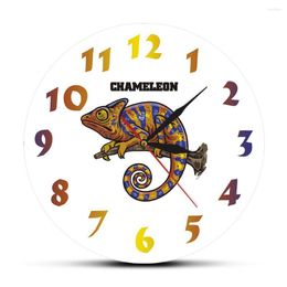 Wall Clocks Chameleon Acrylic Printed Art Clock Lizard Animals Nursery Home Decorative Reptile Silent Quartz Hanging Watch