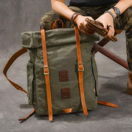 Backpack Large Capacity Expand Pure Copper Oil Wax Canvas Travel Retro Casual Waterproof Outdoor Mountaineering