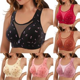 Yoga Outfit Women's Sexy Large Size Thin Style No Steel Ring Printed Bra With Anti Shining Chest Womens Bras Comfortable Push Up
