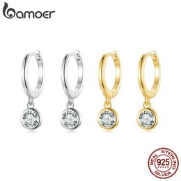 Stud 925 Sterling Silver Clear CZ Waterdrop Hoop Earrings for Women 14K Gold Plated Statement Basic Jewelry 2 Colors SCE830 230515