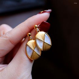 Dangle Earrings MIQIAO Natural White Scallop 2023 Silver 925 Jewellery France Vintage Brushed Gold Plated Fine