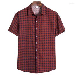 Men's Casual Shirts Men Plaid Shirt Camisas Social 2023 Autumn Men's Fashion Short -sleeved Male Button Down Cheque