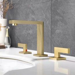 Bathroom Sink Faucets Widespread Basin Brush Gold Faucet Three Holes 8 Inch And Cold Water Tap1