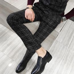 Men's Suits And Groom Fashion High Wedding Party Pants Suit Business Quality Thick Mens Male Dress Grid Trousers Boutique