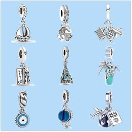 925 sterling silver charms for jewelry making for pandora beads Wholesale color Movie clapper Blue globe sailboat Bead