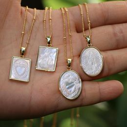 Pendant Necklaces Nature Shell Mother Of Pearl Religion Virgin Mary Lady Guadalupe Medal Charm Necklace Fashion Jewelry For Women