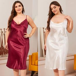 Women's Sleepwear XXXL Large Size Women's Sleepwears Dress Homewear Solid Thin Satin Nightdress Summer Sexy Plus Dresses Nightgown