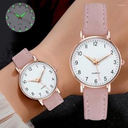 Wristwatches Fashion Casual Belt Luminous Watch Women's Simple Digital Retro Frosted Leather Small Fresh Hand Ladies Quartz