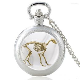 Pocket Watches Vintage Dinosaur Skeleton Design Quartz Watch Men Women Unique Glass Cabochon Pendant Necklace Hours Clock Gifts