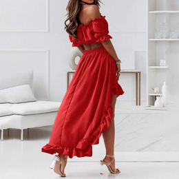 Casual Dresses Women'S One-Piece Collar Party Ruffle Sexy Waistless Puff Sleeve Two-Piece Suit Long Maxi Dress Female Vestidos