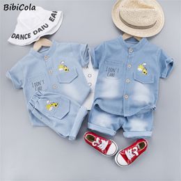 Pajamas Setelan Baju Bayi Laki laki Musim Panas Kaus Jerapah Kartun Celana Pendek Denim 2 Potong Olahraga Kasual Anak Balita 230516