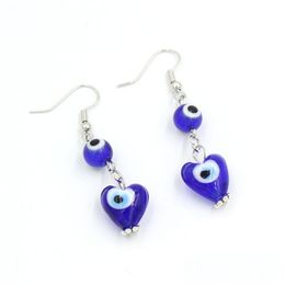 Dangle Chandelier Wholesale Evil Eyes Earrings Heart Shaped Lampwork Murano Glass Blue Earring For Women Party Birthday Gift Lucky Ote0P