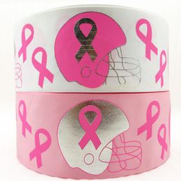 accessories 50/100yards 75MM pink breast cancer silver foil football helmet grosgrain ribbon sport series welcome custom printed