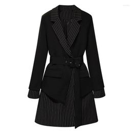 Women's Trench Coats Black Fashion Windbreaker Jacket Women 2023 Spring Autumn Vintage Long Blazer Outerwear Sleeveel Elegant Suit Dress