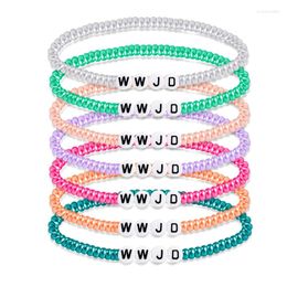 Strand 7 Pieces WWJD Elastic Bracelets Stretch Beaded Bracelet Summer Religious Gifts