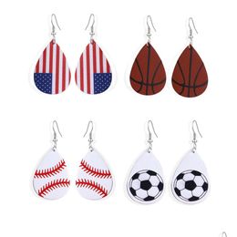 Dangle Chandelier Water Drop Earrings Baseball Leather Pendant Women Fashion Jewelry Sports Fans Delivery Dhfja