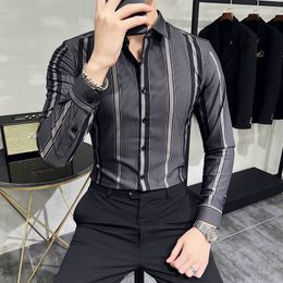 Men's Casual Shirts British Style Autumn Striped Shirts Mens Long Sleeve Business Slim Fit Casual Shirt Homme Social Formal Wear Blouses 4XL-M 230516