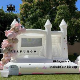 13x13ft / 15x13ft Inflatable White Bounce Houses With Slide And Ball Pit White Bounce Castle Air Bouncer Combo