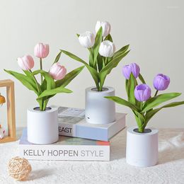 Night Lights Ins Led Flower DIY Tulip Mood Light USB Rechargeable Dormitory Table Lamp For Home Indoor Bedside Girl's Room Decor