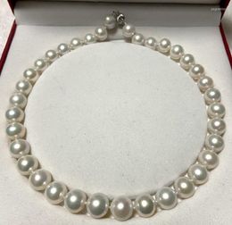 Chains Fashion 18"13-14mm Round Natural White Pearl Women's 925 Sterling Silver Necklace Luxury Wedding Female Jewellery Gifts