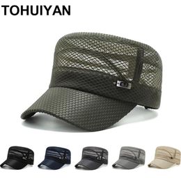 Wide Brim Hats Top Level Military Cap For Men Summer Breathable Mesh Cadet Hat Casual Bone Army Women Flat Caps Sunshade