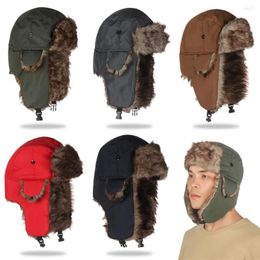 Berets Men Women Trapper Bomber Hats Russian Ushanka Warm Winter Fur Earflap Hat Outdoor Sports Skiing Hunting Fishing Plush Cap