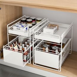 Hooks & Rails Scalable Layered Storage Rack Kitchen Cabinet Seasoning Bottle Shelf Sink Organiser Desktop Accessories Bathroom