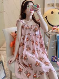 Women's Sleepwear Summer Roud-Neck Plus Size Sleep Cotton Cute Vintage Sexy Nightgown Slip Strap Short Sleeve Women'Dress Pink