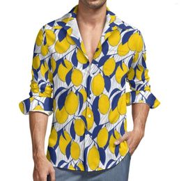 Men's Casual Shirts Cute Lemon Pattern Shirt Male Fruit Design Lovers Autumn Y2K Blouses Long Sleeve Loose Oversized Top Gift