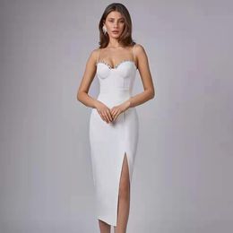 Dresses 2021 Spaghetti Strap Beading Dress Women Sexy Sleeveless Bodycon Bandages Clothes Club Celebrity Party Dress